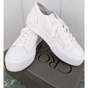 Crown Vintage Mandie Women 9.5 White Tumbled Leather Platform Sneaker Minimalist